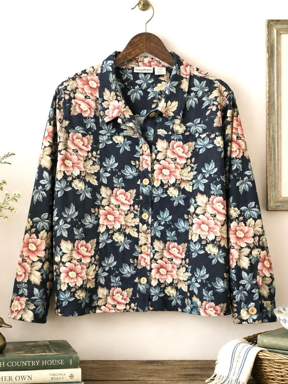 Vintage 90s Stretch Trucker Jacket English Country Floral XL